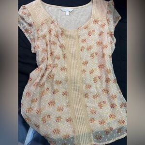 LC Lauren Conrad Floral Cream and Orange Blouse